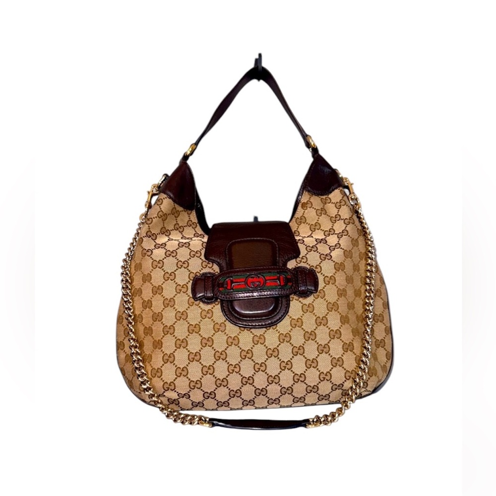 204-24 Preloved Gucci GG Supreme Hobo Chain Bag